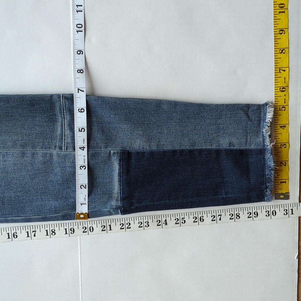 INC Patchwork Regular Fit Skinny Leg Raw Hem Distressed Denim Jeans 8 Blue - Picture 7 of 16